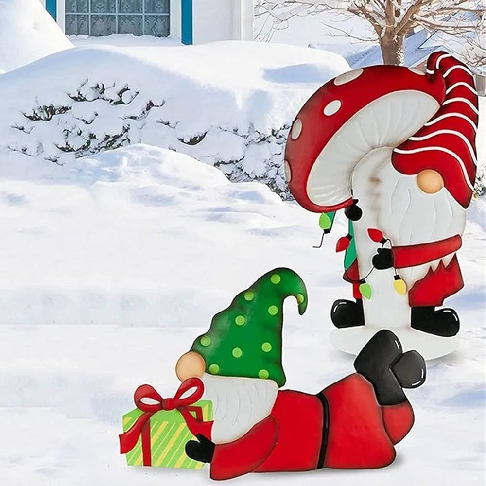 SUMDUINO Metal Christmas Yard Sign Decoration Gnome Stakes Outdoor Christmas Decorations for Home... | Amazon (US)