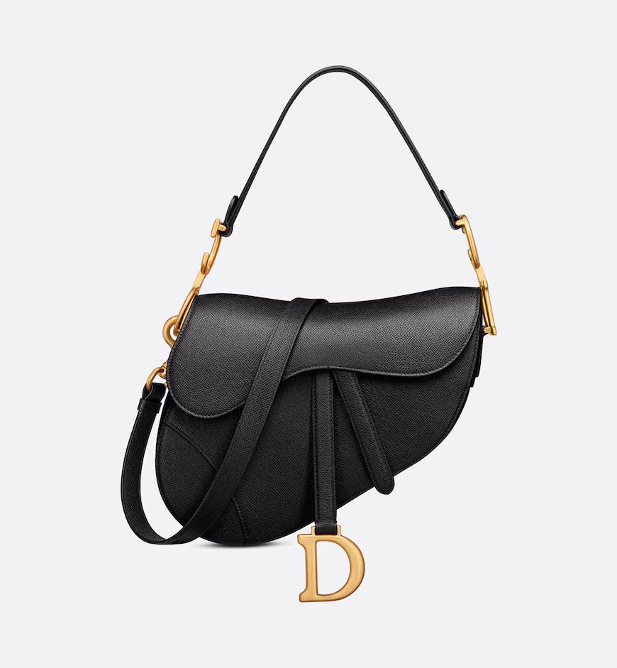 Saddle Bag with Strap Black Grained Calfskin | DIOR | Dior Couture