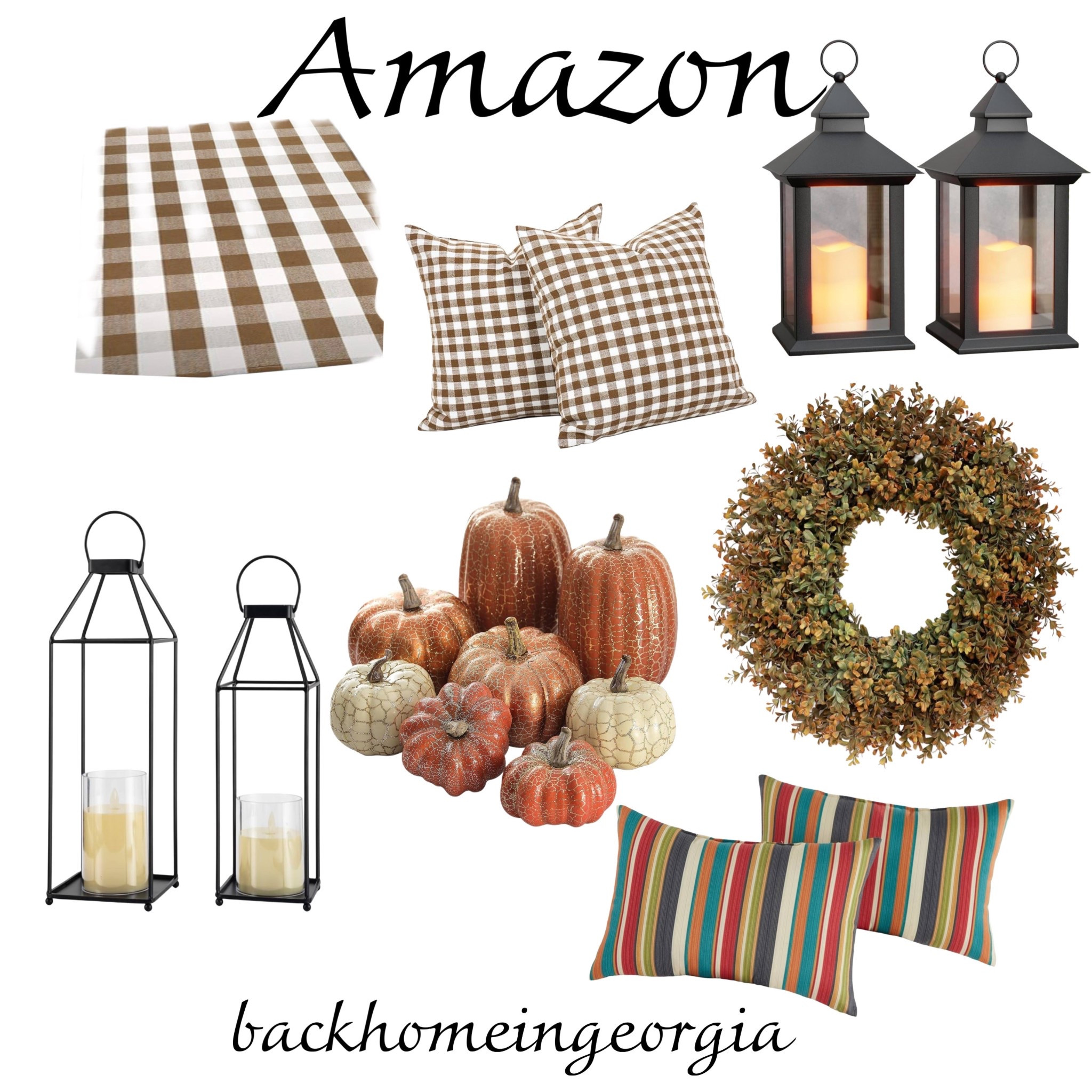 Fall porch. Affordable decor. 
Lanterns, rug, pillows, faux pumpkins, wreaths  

#LTKFindsUnder50 #LTKHome #LTKSeasonal