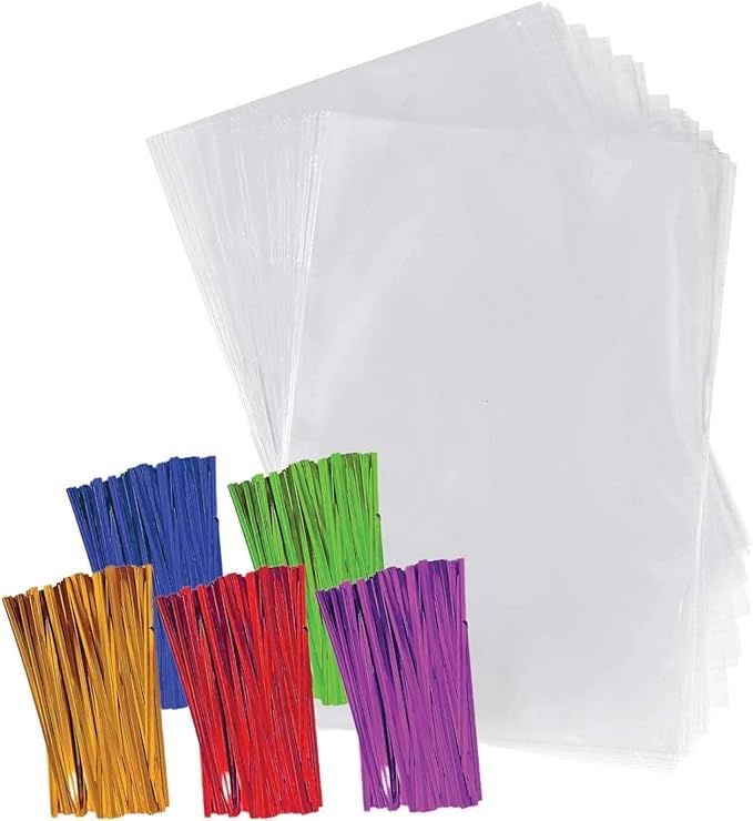 Amazon.com: Clear Plastic Cellophane Bags with 4" Colored Twist Ties for Gifts Party Favors (4"x6... | Amazon (US)