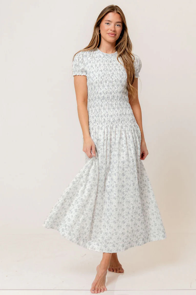 Orchard 100% Cotton Smocked Maxi Dress in Blue - Bump Friendly | Worth Collective