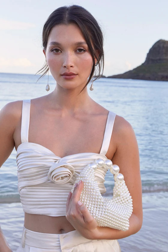 Flawless Behavior Champagne Satin Pleated Rosette Tank Top | Lulus