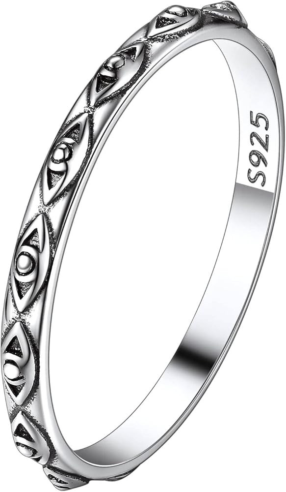 Suplight 925 Sterling Silver Celtic Knot/Evil Eye/Infinity Symbol Band Ring, 2/3/5/8mm Vintage Fi... | Amazon (US)