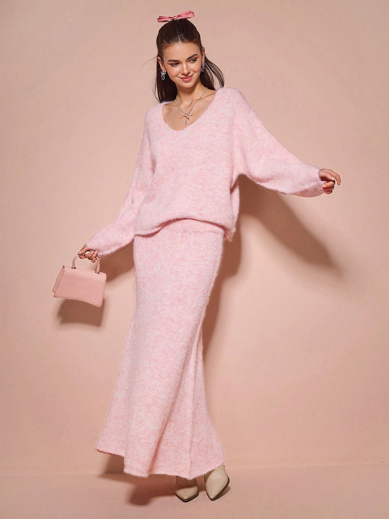 Enchnt Effen Maxi Fish Tail Zoom Elegante Sweaterrok voor dames, herfst/winter | SHEIN