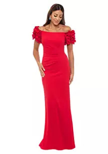 Xscape Women's Ruffle Sleeve Square Neck Solid Side Ruch Gown | Belk