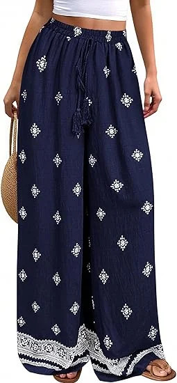 PRETTYGARDEN Women's Wide Leg Palazzo Pants Summer Boho Floral Trousers Spring Flowy Beach Vacati... | Walmart (US)