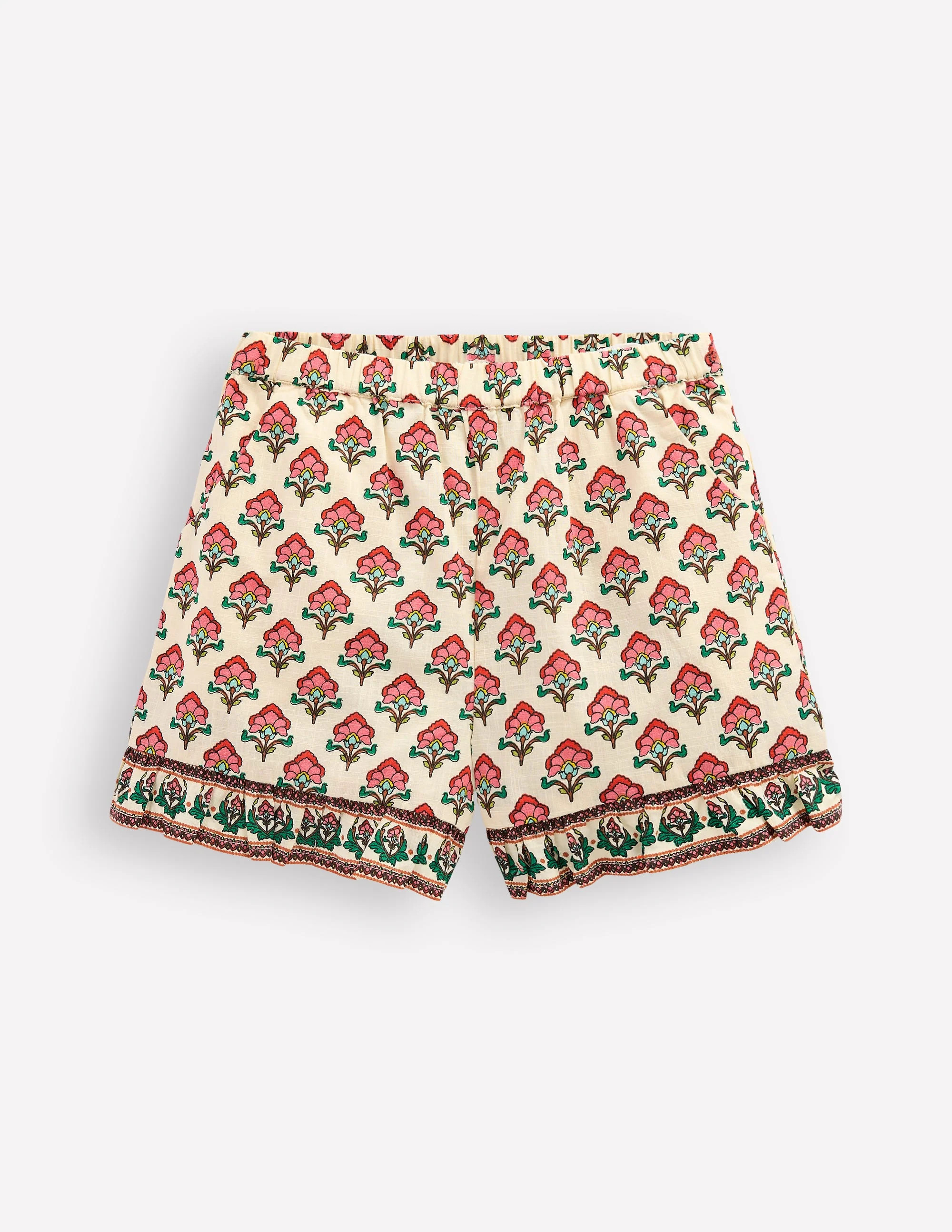 Frill Woven Shorts-Woodblock Ivory Floral | Boden (US)