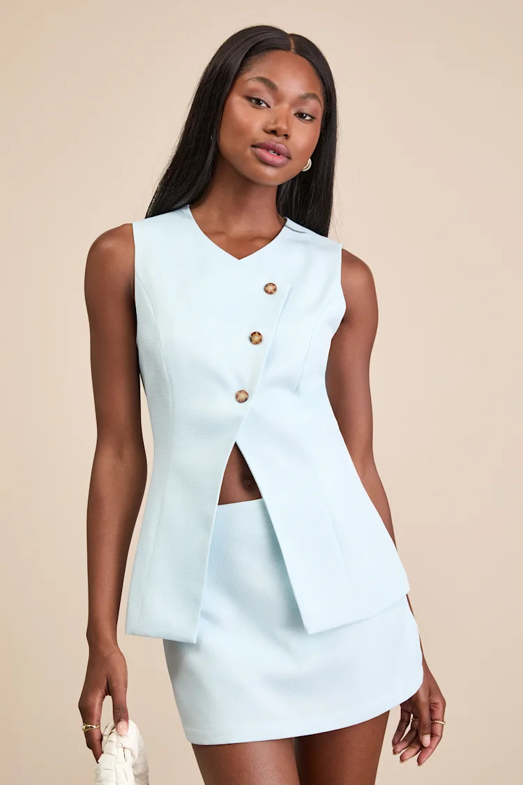 Teslee Light Blue Textured Mid-Rise Skort | Lulus