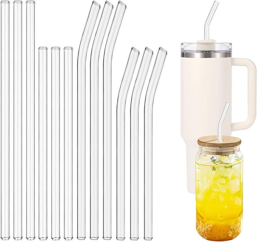 [12 Pcs] Reusable Glass Straws Shatter Resistant - 11" x 8mm and 9" x 8mm Clear Straws Each Inclu... | Amazon (US)