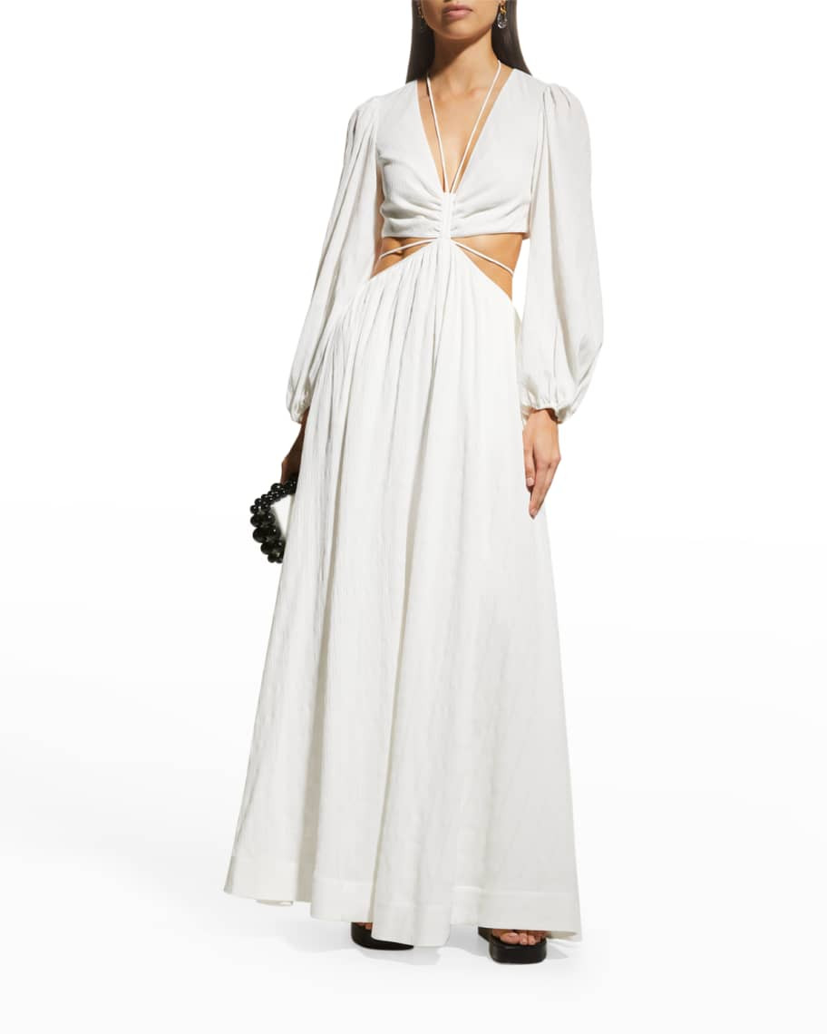 Jonathan Simkhai Sofina Plunge V Neck Long Sleeve Maxi Dress | Neiman Marcus