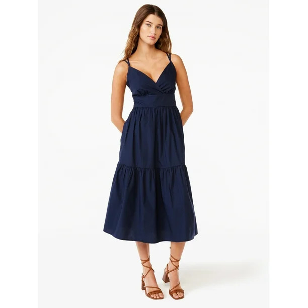 Free Assembly Women's Double Strap Cami Fit and Flare Midi Dress, Sizes XS-XXL | Walmart (US)