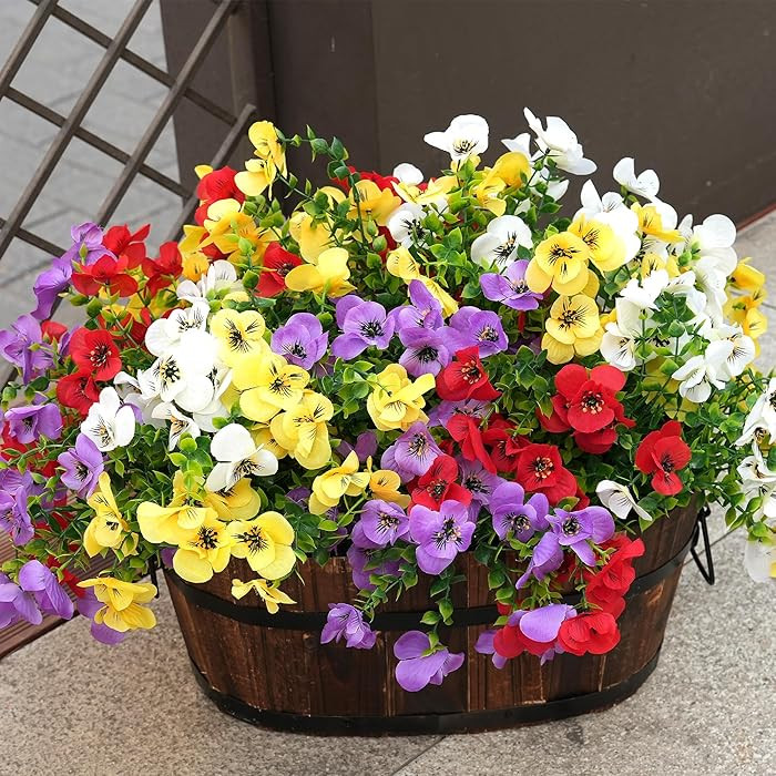 Artificial Flowers for Outdoor, UV Resistant Fake Silk Pansies Flowers, Realistic Faux Plants for... | Amazon (US)
