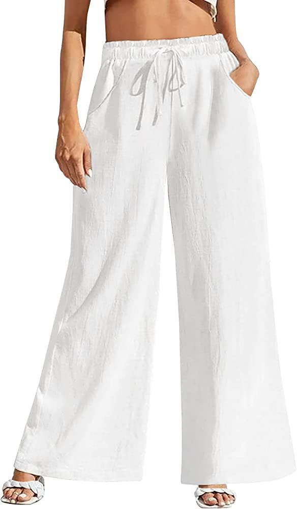 Fancysters Women Wide Leg Linen Pants, High Waisted Wide-Leg Cotton Linen Pants with Pockets | Amazon (US)