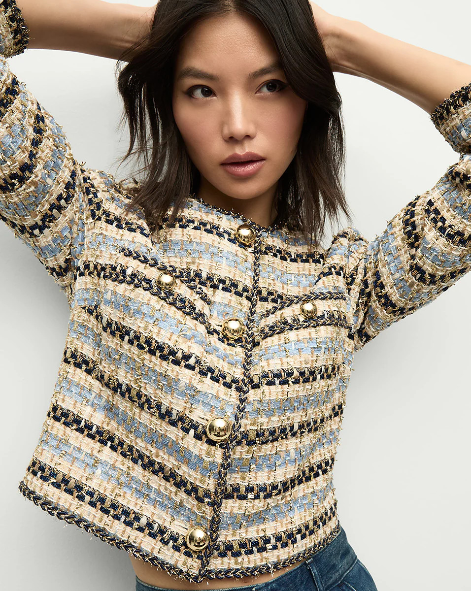 Veronica Beard Sumira Metallic Tweed Jacket Blue Ivory | Veronica Beard