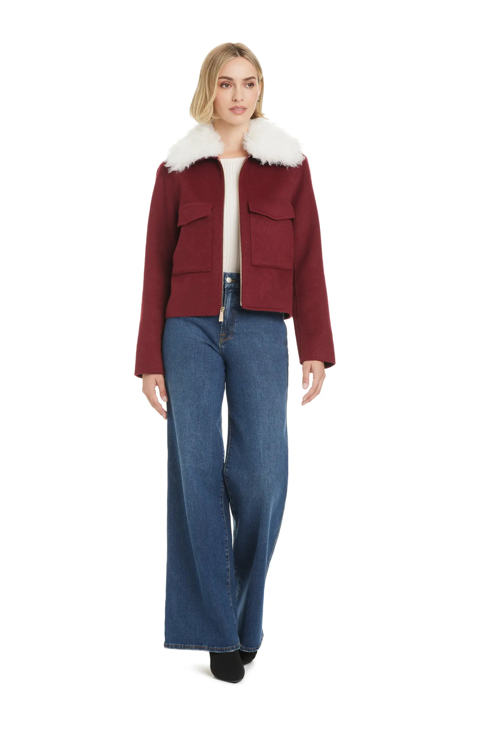 Wool Blend Jacket with Removable Faux Shearling Collar (Women) | Nordstrom | Nordstrom
