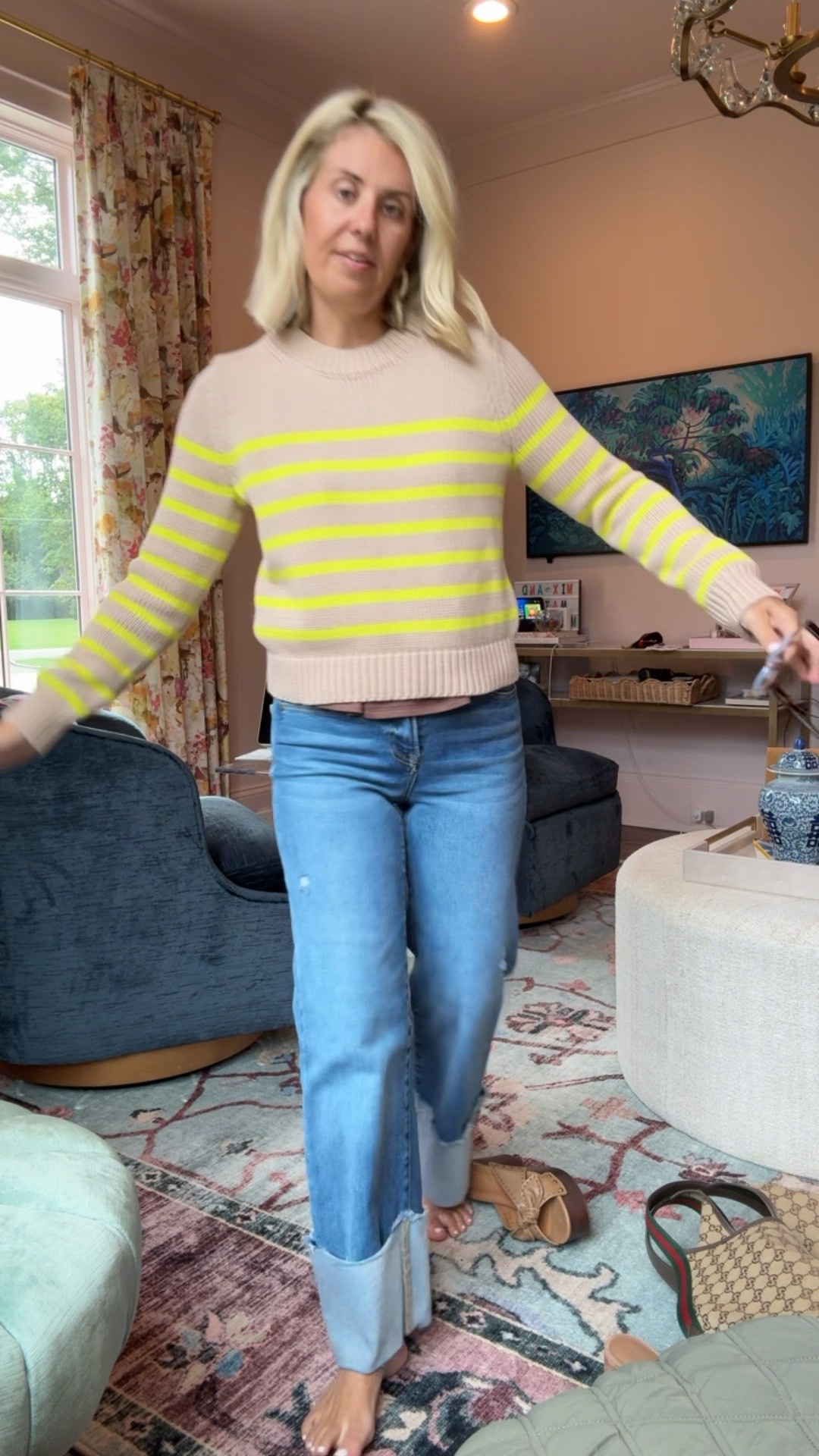 Sweater restocked in just a few sizes… I’m in small + it’s on sale for $90!

Use code FB26 on the brown top  
I’m in small top and 26 jeans

#LTKSaleAlert #LTKSeasonal #LTKOver40