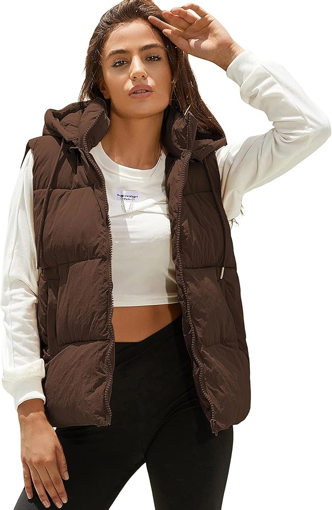 Tanming Black Puffer Vest Women Zip Up Lightweight Sleeveless Winter Outerwear Vests with Hood | Amazon (US)