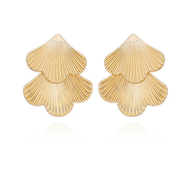 Time and Tru Women's Gold Tone Modern Textured Double Fan Art Deco Style Casting Drop Post Earrin... | Walmart (US)