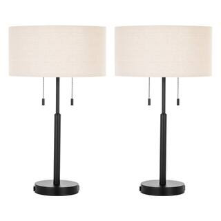 Merra 24 in. Black Table and Desk Lamps with USB Ports and Twin Lights (Set of 2) PTL-1822-00-BNH... | The Home Depot