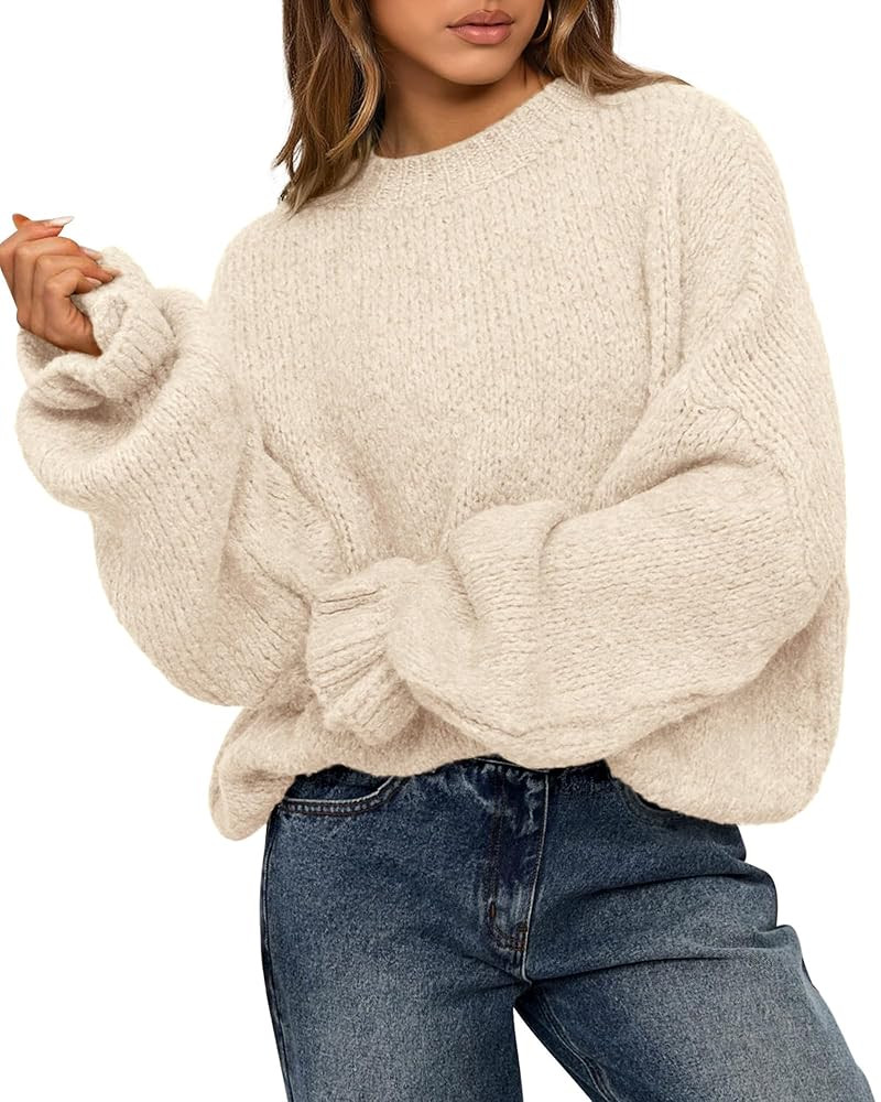 BTFBM Women's Oversized Sweater Crewneck Long Sleeve Fuzzy Knit Chunky Pullover Sweaters 2025 Fal... | Amazon (US)