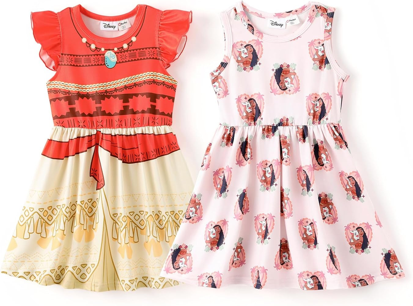 Disney Frozen Elsa Princess Minnie Mouse Stitch Toddler Girl Dresses 2 Pack Long Ruffle Sleeve Co... | Amazon (US)