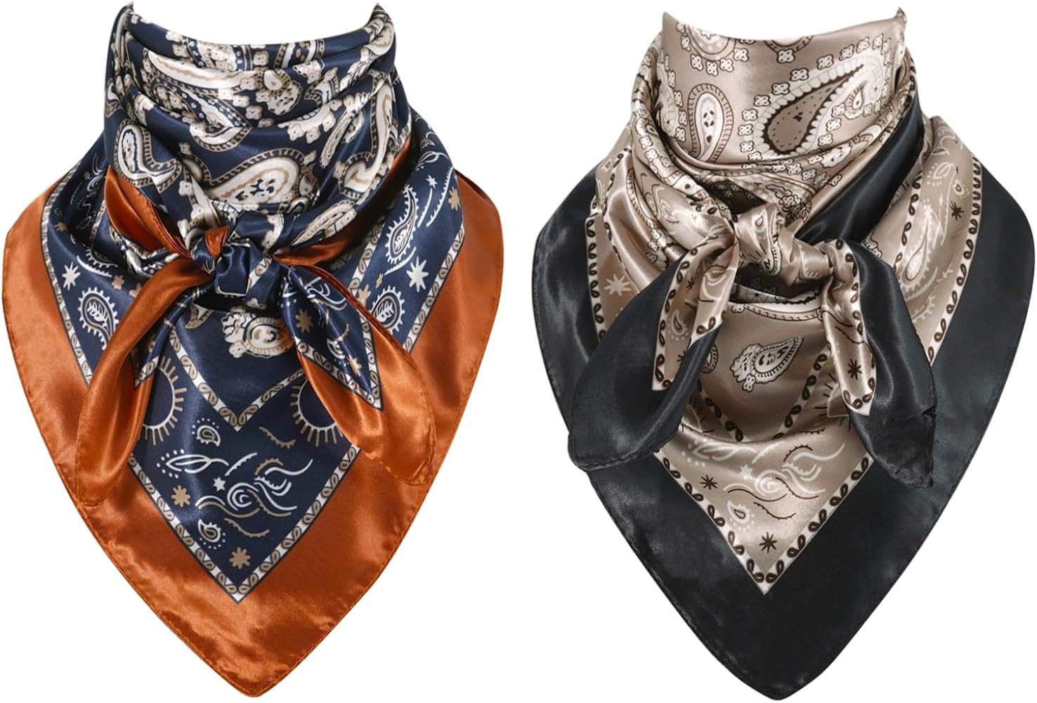 GERINLY Mens Wild Rag 2 Pack, Western Scarves Cowboy, Silk Feel Bandana Square 35 Inch | Amazon (US)