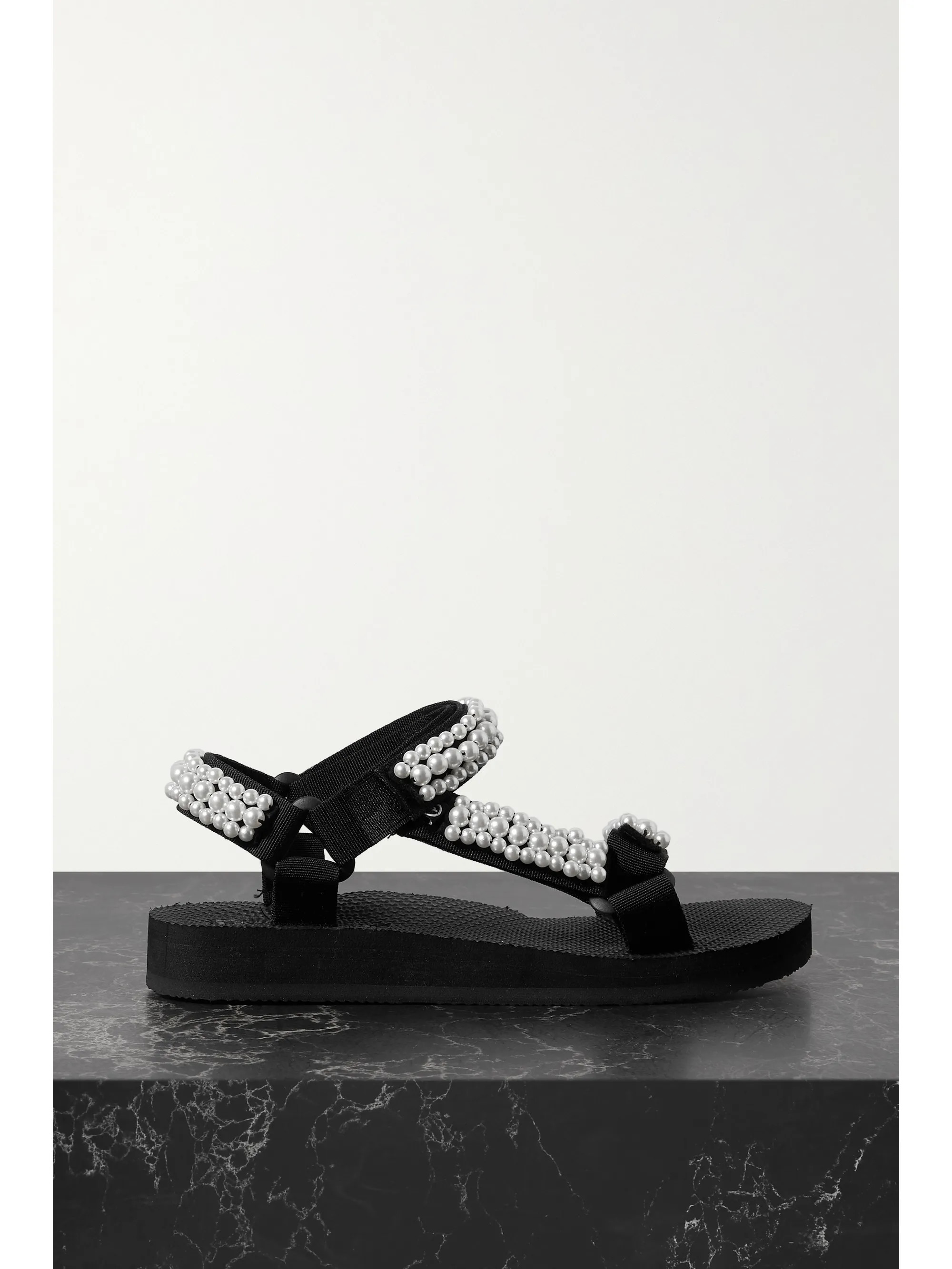 Black Trekky faux pearl-embellished canvas sandals | Arizona Love | NET-A-PORTER | NET-A-PORTER (UK & EU)