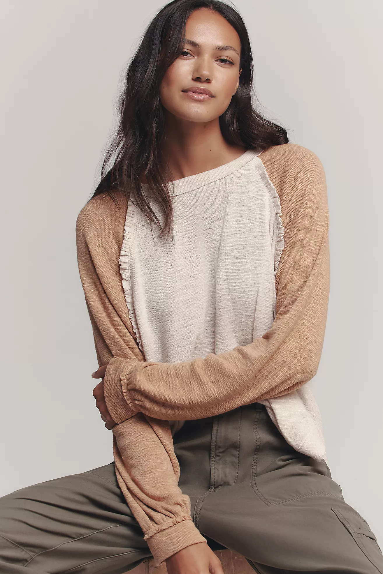 Pilcro Ruffled Raglan Thermal Top | Anthropologie (US)