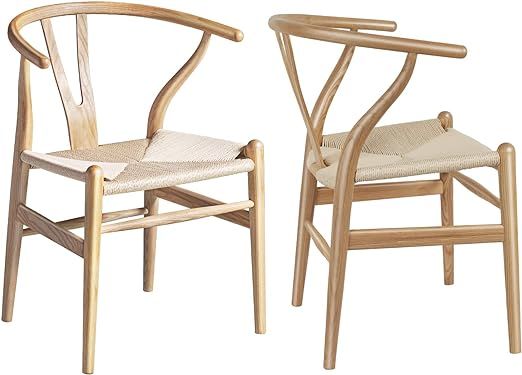 Polynices Wishbone Chair, Weave Modern Solid Wood Mid-Century Y Shaped Backrest Dining Chair (Nat... | Amazon (US)