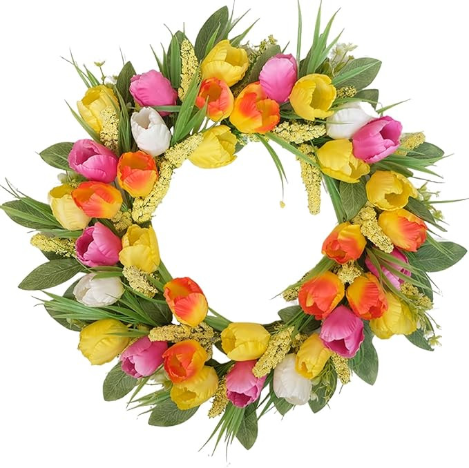 Spring/Summer Wreaths for Front Door, Rose Red Tulip Wreath for Decoration, 22 Inch Door Wreaths ... | Amazon (US)