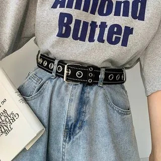 Contrast Stitching Canvas Belt Black - One Size | YesStyle Global