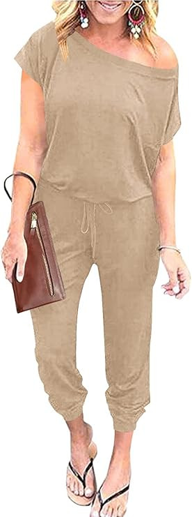 ANRABESS Women's Loose Casual Off Shoulder Elastic Waist Stretchy Long Romper Jumpsuit | Amazon (US)