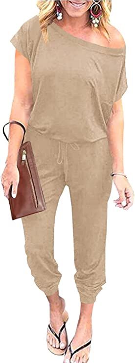 ANRABESS Women's Loose Casual Off Shoulder Elastic Waist Stretchy Long Romper Jumpsuit | Amazon (US)