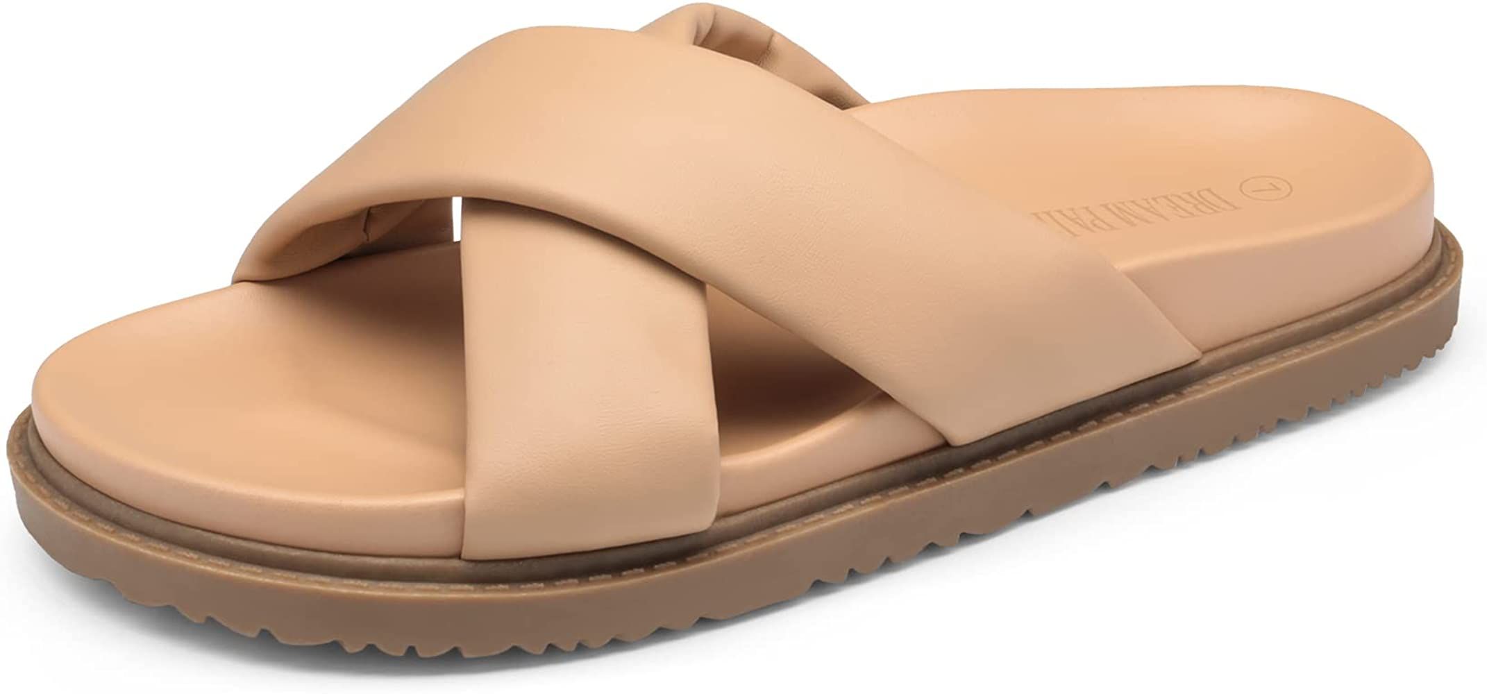 DREAM PAIRS Women's Crisscross Open Toe Slide Sandals Flat Comfort Slip on Sandals | Amazon (US)