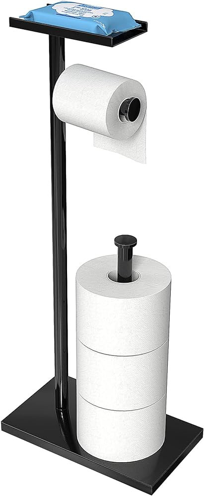 CISILY Black Toilet Paper Holder Stand with Phone Shelf, Bathroom Toliet Decor Decoration. Tissue... | Amazon (US)