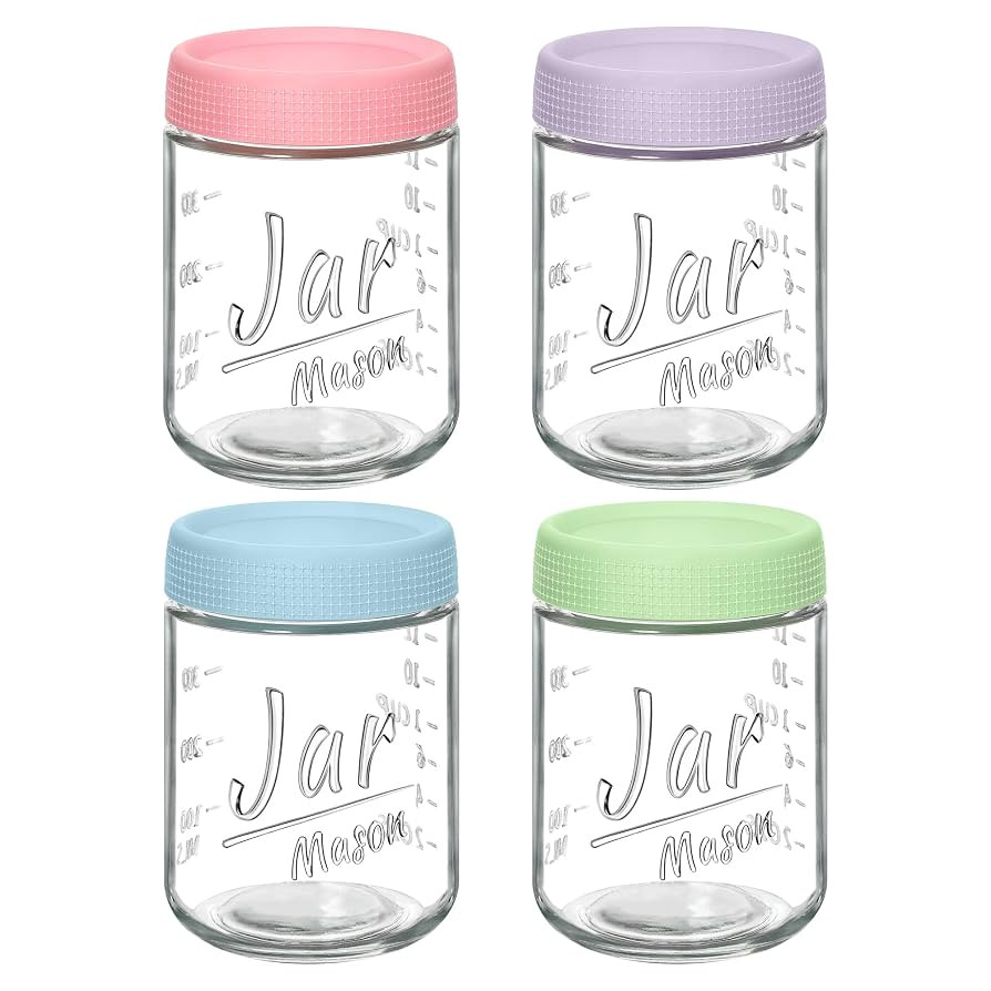 4-Pack 16oz Overnight Oats Containers with Airtight Lids - Glass Mason Jars with Measurement Mark... | Amazon (US)