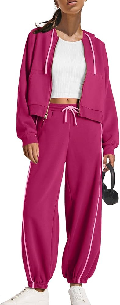 Panadila Womens Sweatsuits 2 Piece Set Zip Up Hoodie and Barrel Sweatpants Piping Sweatshirt Trac... | Amazon (US)