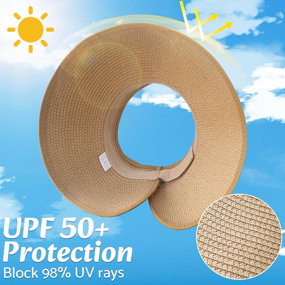 NPQQUAN Sun Visor Hats for Women Wide Brim Ponytail Straw Beach Hat Packable Foldable UPF 50+ Flo... | Amazon (US)