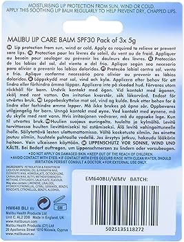 Malibu Sun SPF 30 Lip Balm Sunscreen, Watermelon, Mint and Vanilla, 3 x 5g | Amazon (UK)