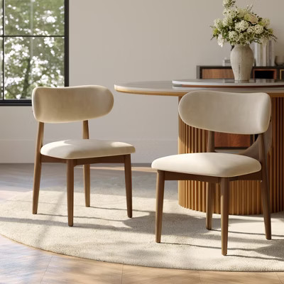POVISON Mid-Century Modern Wood Dining Chairs Set of 2, Beige & Walnut Linen Side Table, Fully Assembled | Target