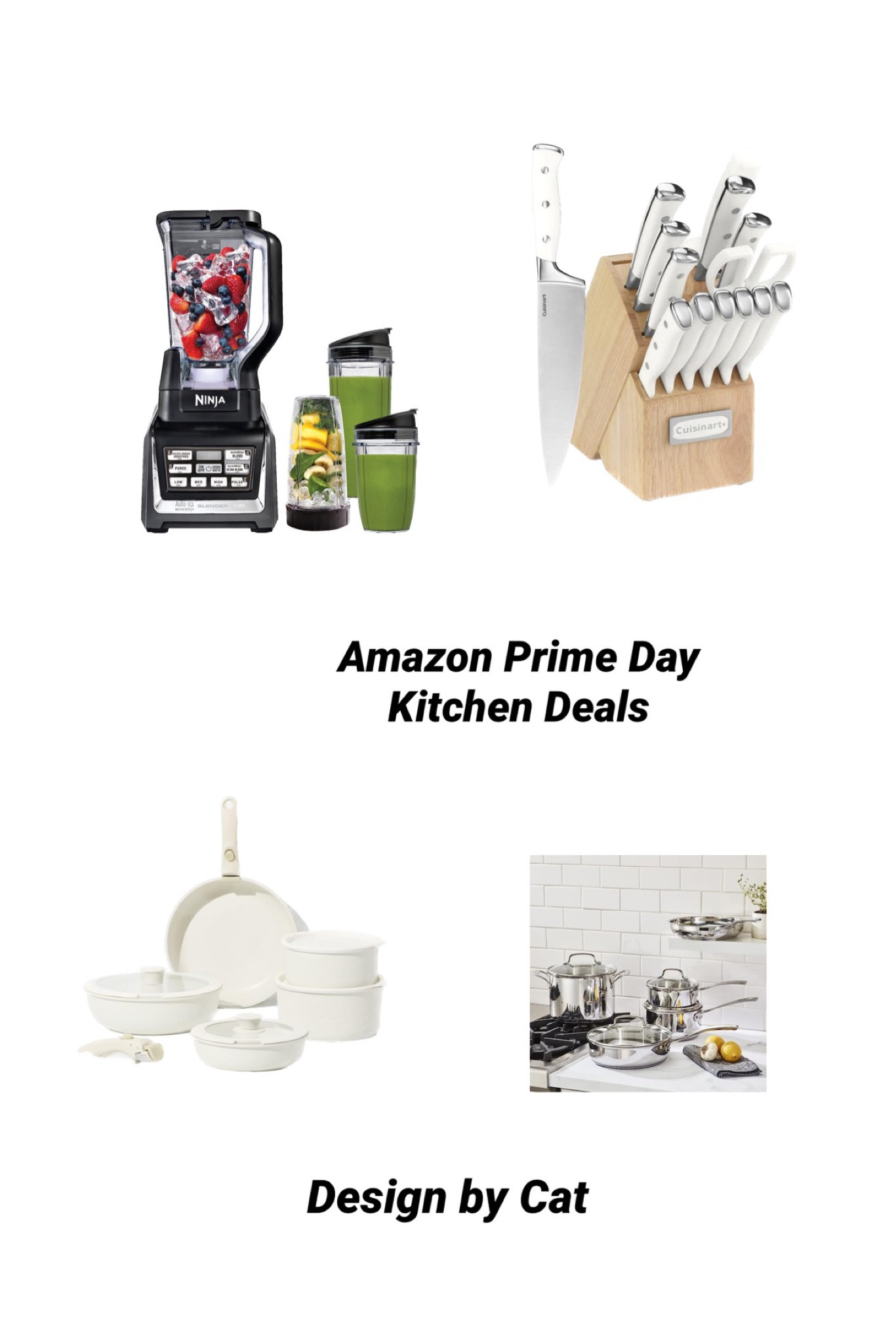 Amazon Prime Day Kitchen Deals - white pots and pans - white kitchen knife set - stainless pot and pan set - Ninja blender - all on sale!

#LTKxPrimeDay