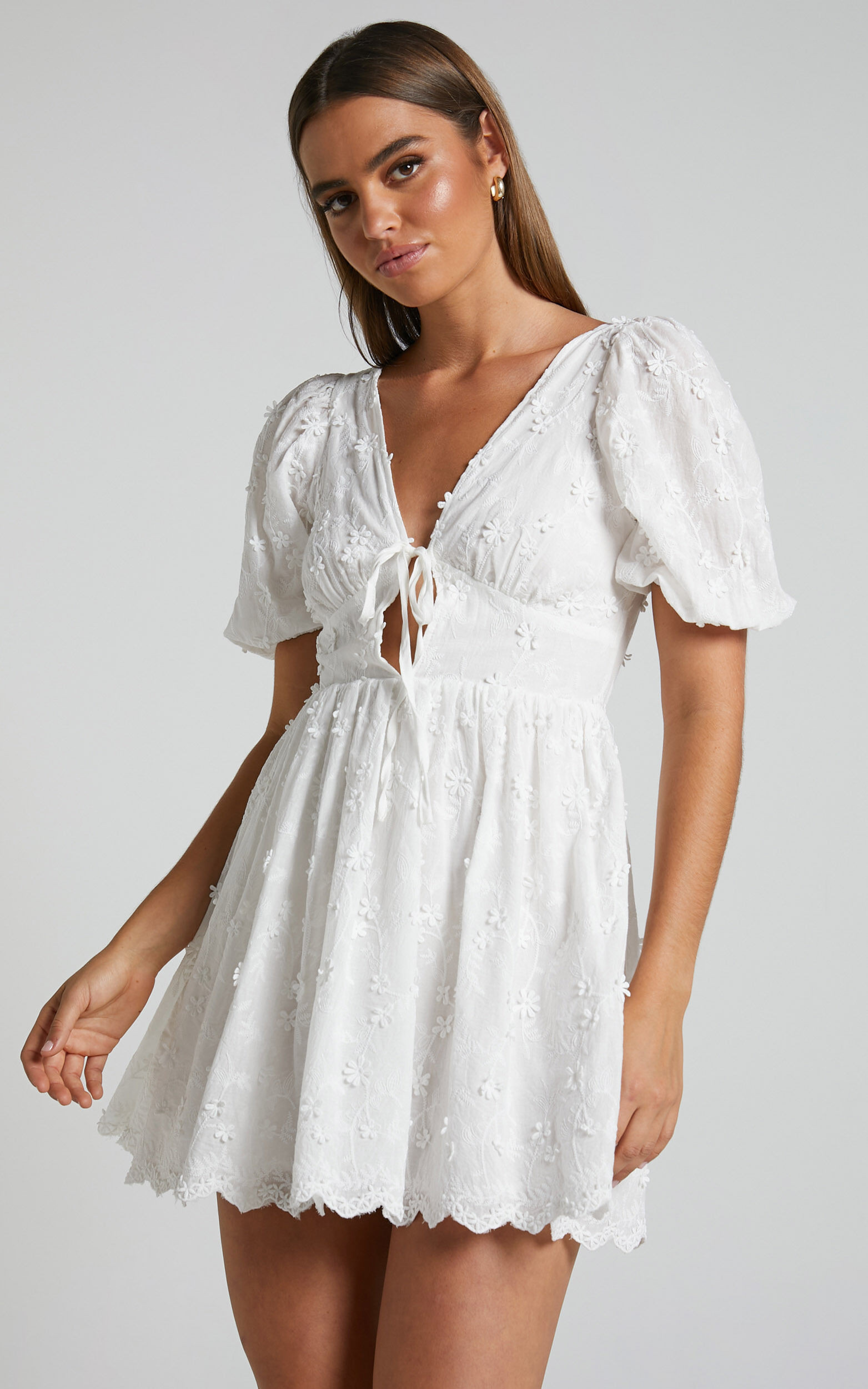 ABBEY TIE BACK SHORT SLEEVE MINI DRESS IN WHITE | Showpo (US, UK & Europe)
