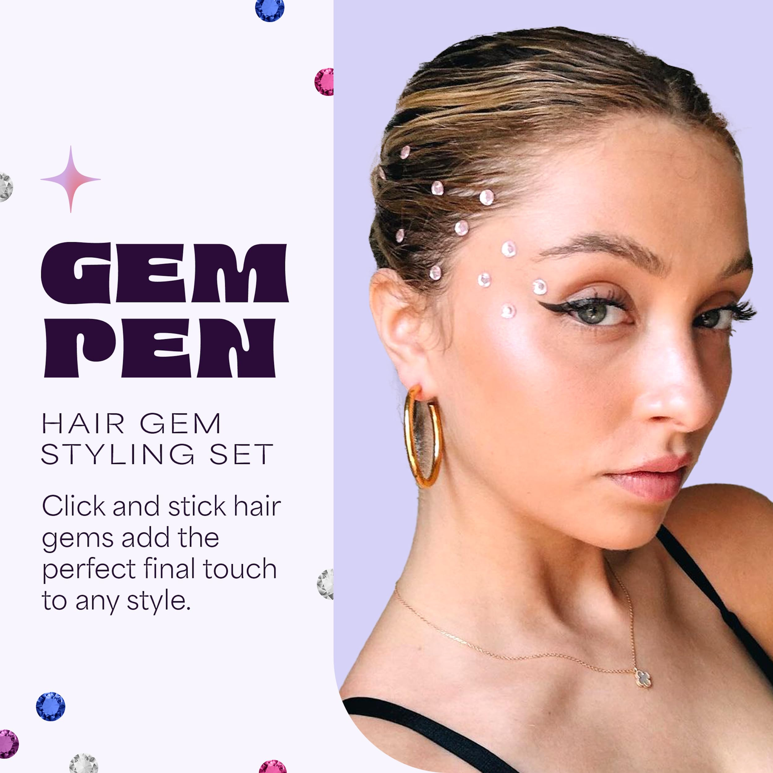 Hally Hair Gems Pen Applicator - Includes Hair Styling Tool with 240 Multicolored Adhesive Gem Stickers Hair Jewels - Stylish Hair Accessories for School, Halloween, Festivals, Wedding, Parties & More | Amazon (US)