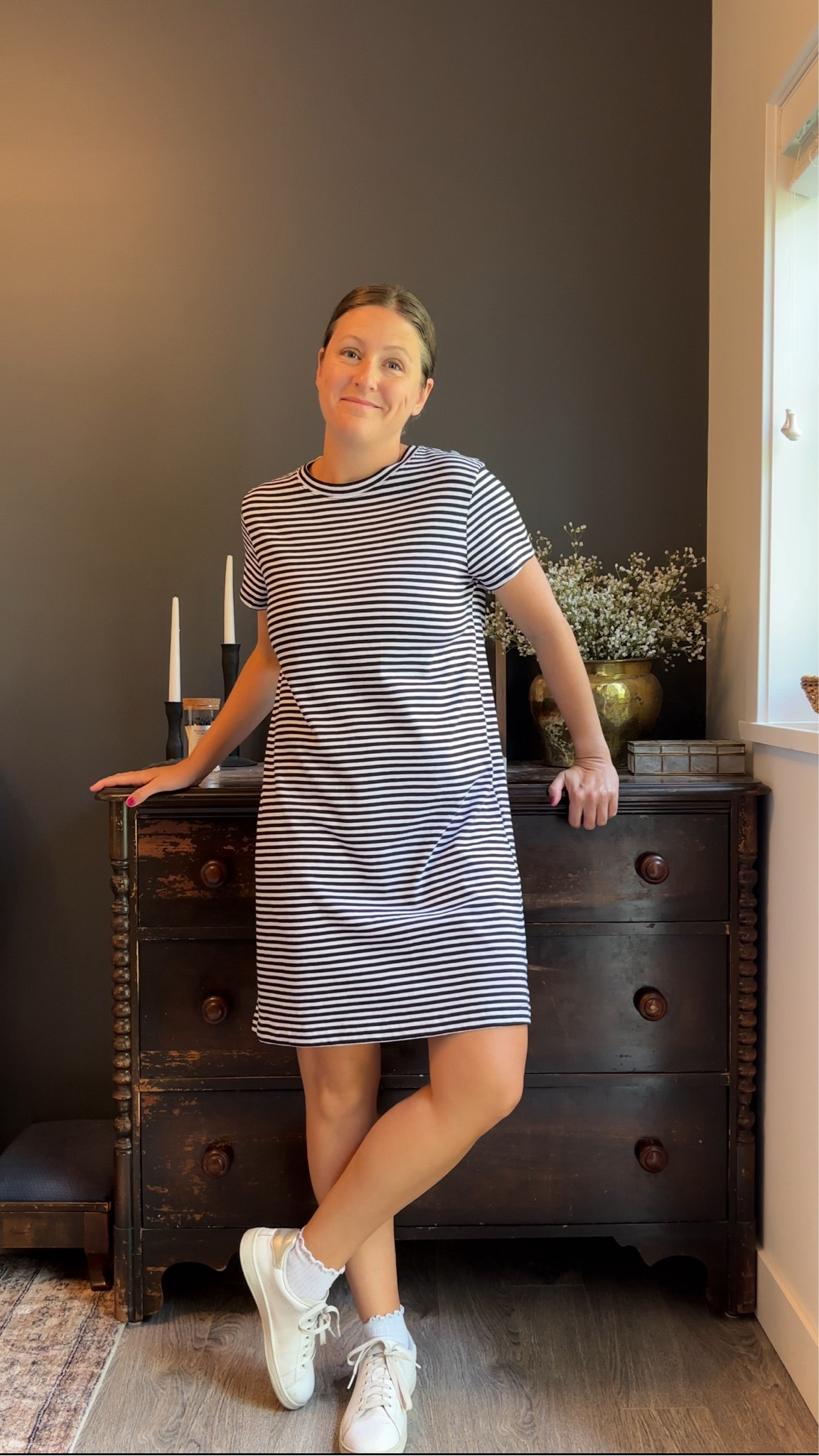 Walmart fashion find! 💥 My favorite summer outfit is back at Walmart. I live in these $10 t-shirt dresses, and this year they’ve released a striped version (I also have the grey and black). They are awesome as a casual outfit or weekend outfit, but can also be dressed up for a more elevated look.  I wear mine with sneakers or sandals all summer. ☀️ I’m wearing a size medium  

#LTKStyleTip #LTKSeasonal #LTKMidsize
