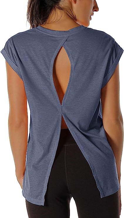 icyzone Open Back Workout Top Shirts - Yoga t-Shirts Activewear Exercise Tops for Women | Amazon (US)