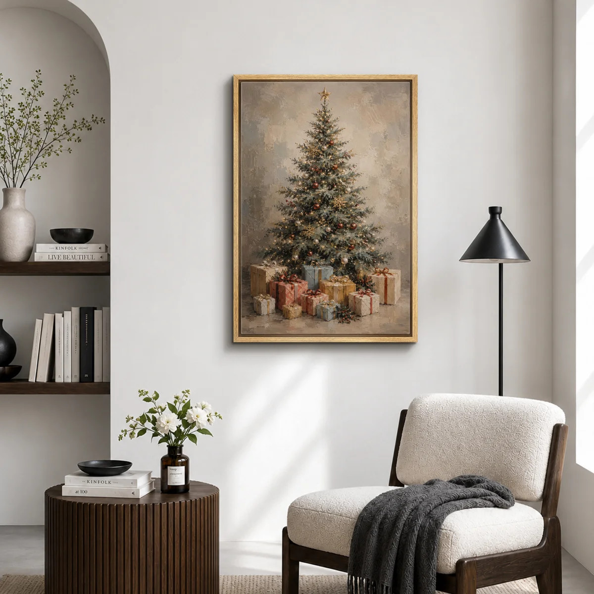 Vintage Christmas Tree Holiday Artwork, Living Room Pictures, Framed Canvas Giclee Print Wall Art | Wayfair North America
