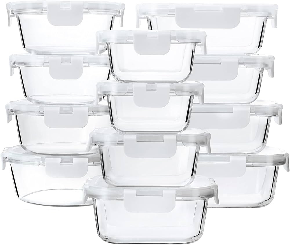 M MCIRCO 24-Piece Glass Food Storage Containers with Upgraded Snap Locking Lids,Glass Meal Prep C... | Amazon (US)