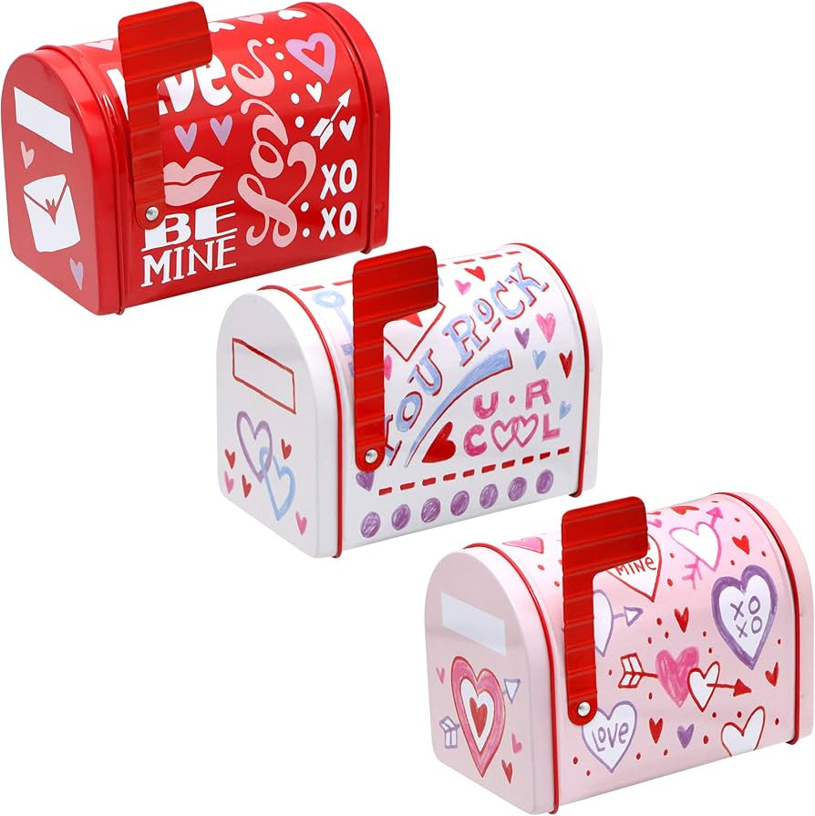 JOYIN 3 Packs Valentine Tin Mailbox for Party Favors, Classroom Prize Supplies, Greeting Cards, E... | Amazon (US)