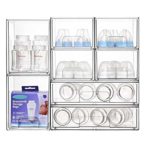 Vtopmart Stackable Storage Drawers Set of 8, Clear Plastic Organizer Bins for Bathroom Supplies,Ideal for Cabinet,Pantry,Laundry Room Organization | Amazon (US)