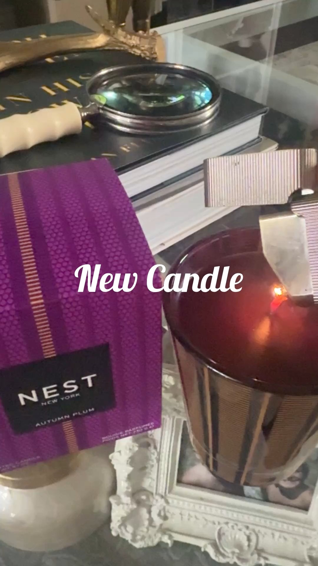 New candle by Nest  (on SALE)
in scent Autumn plum 8.1 oz

Styled on two coffee table books by Ralph Lauren 
-paired with a magnifying glass
-vintage antler
-Brass Standing Rabbit Candy dish

Flip chargeable lighter $19.99


#LTKFindsUnder50 #LTKSaleAlert #LTKHome